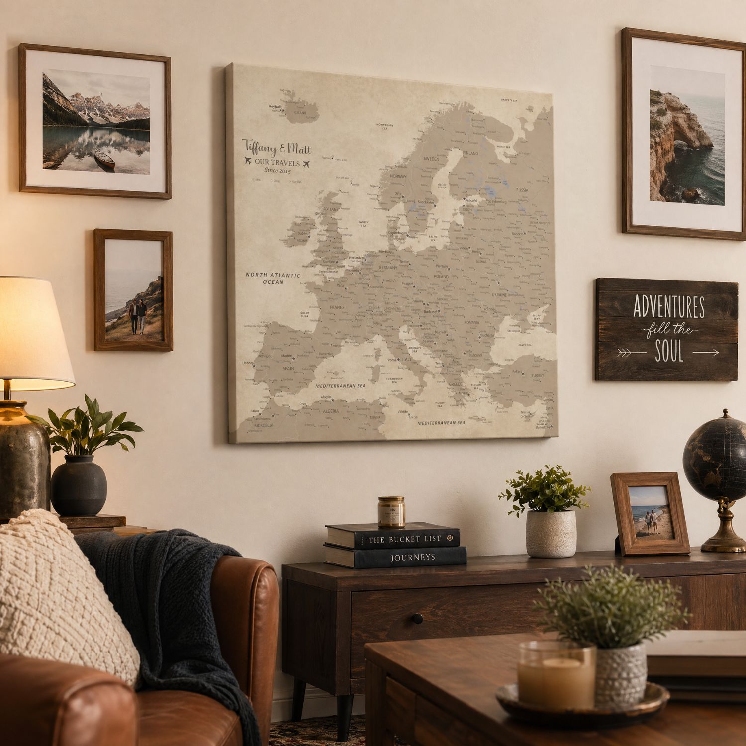 Gallery Wrapped - Vintage Europe Travel Map with Pins - Square Style