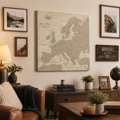 Gallery Wrapped - Vintage Europe Travel Map with Pins - Square Style