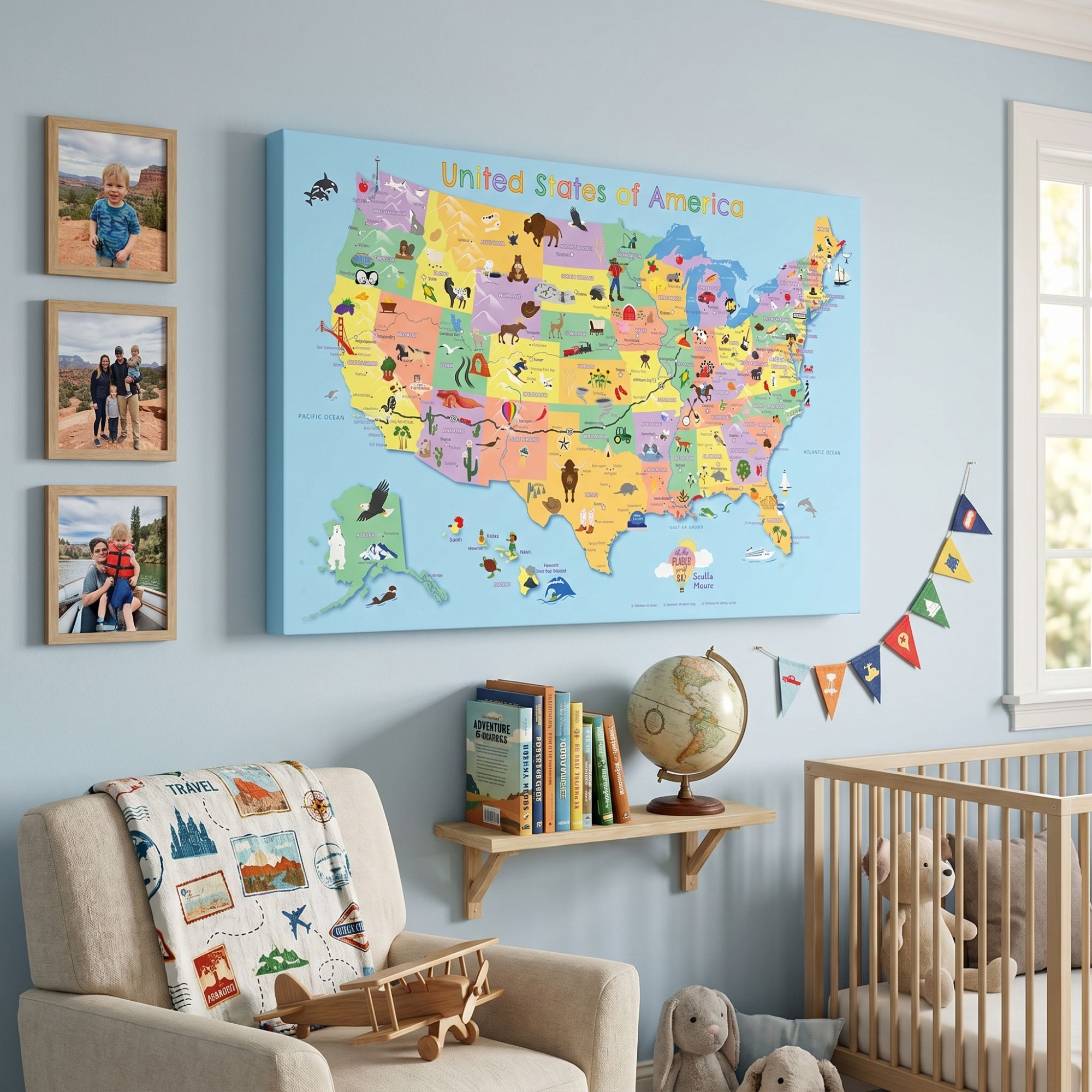 Gallery Wrapped - Kids USA Travel Map with pins