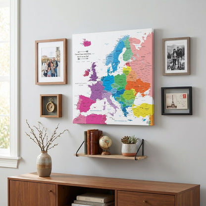 Gallery Wrapped - Colorful Europe Travel Map with Pins - Square