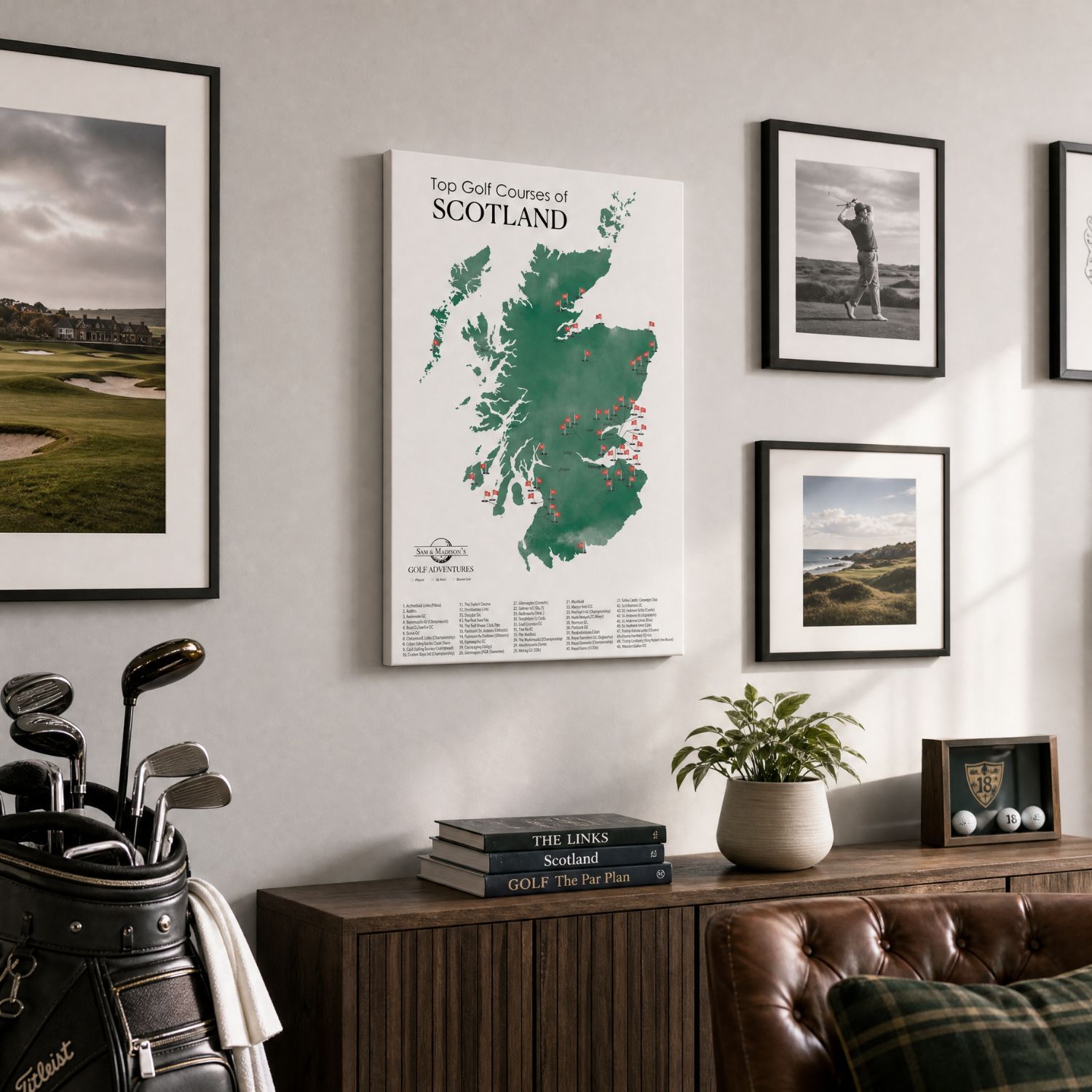 Gallery Wrapped - Scotland Golf Courses Travel Map with Pins