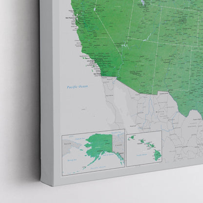 Gallery Wrapped - Enchanting Emerald Watercolor US Travel Map with pins