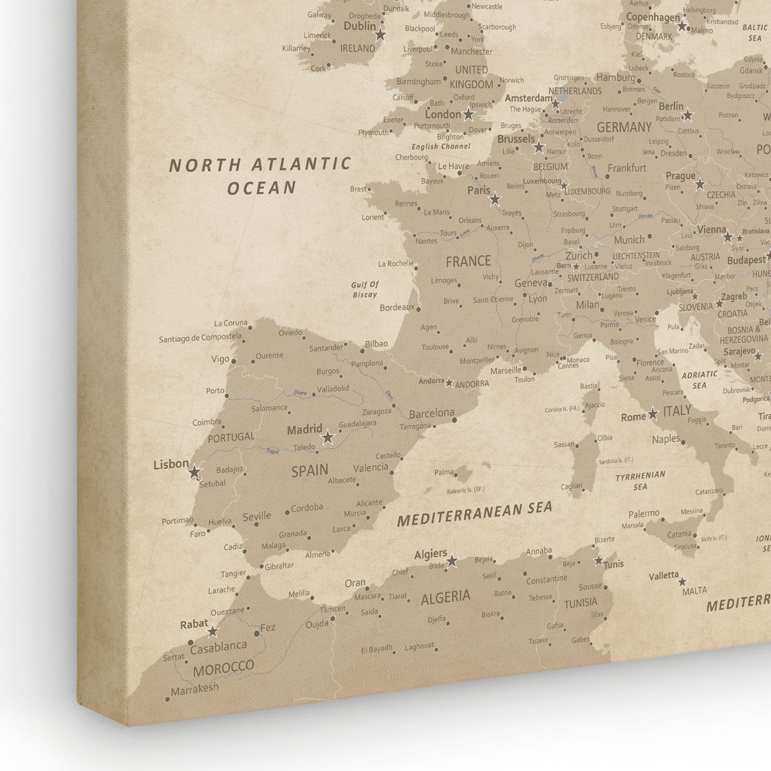 Gallery Wrapped - Vintage Europe Travel Map with Pins - Square Style