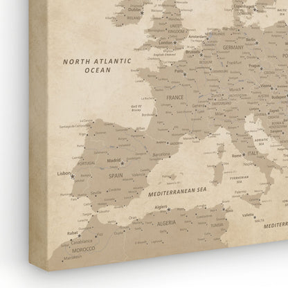 Gallery Wrapped - Vintage Europe Travel Map with Pins - Square Style