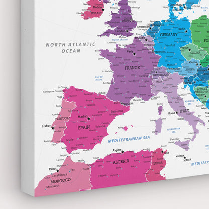 Gallery Wrapped - Colorful Europe Travel Map with Pins - Square