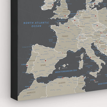 Gallery Wrapped - Earth Toned Europe Travel Map with Pins - Square Style