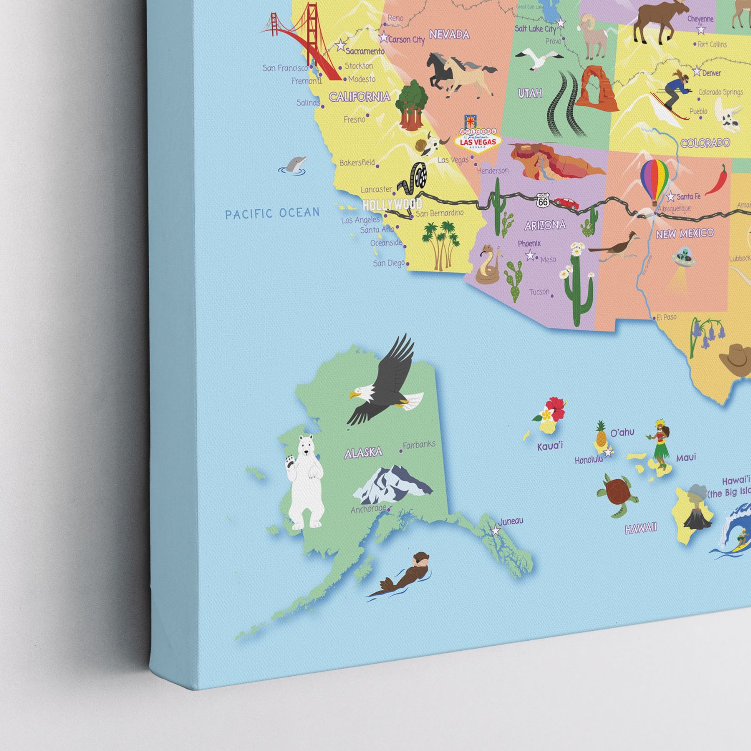 Gallery Wrapped - Kids USA Travel Map with pins