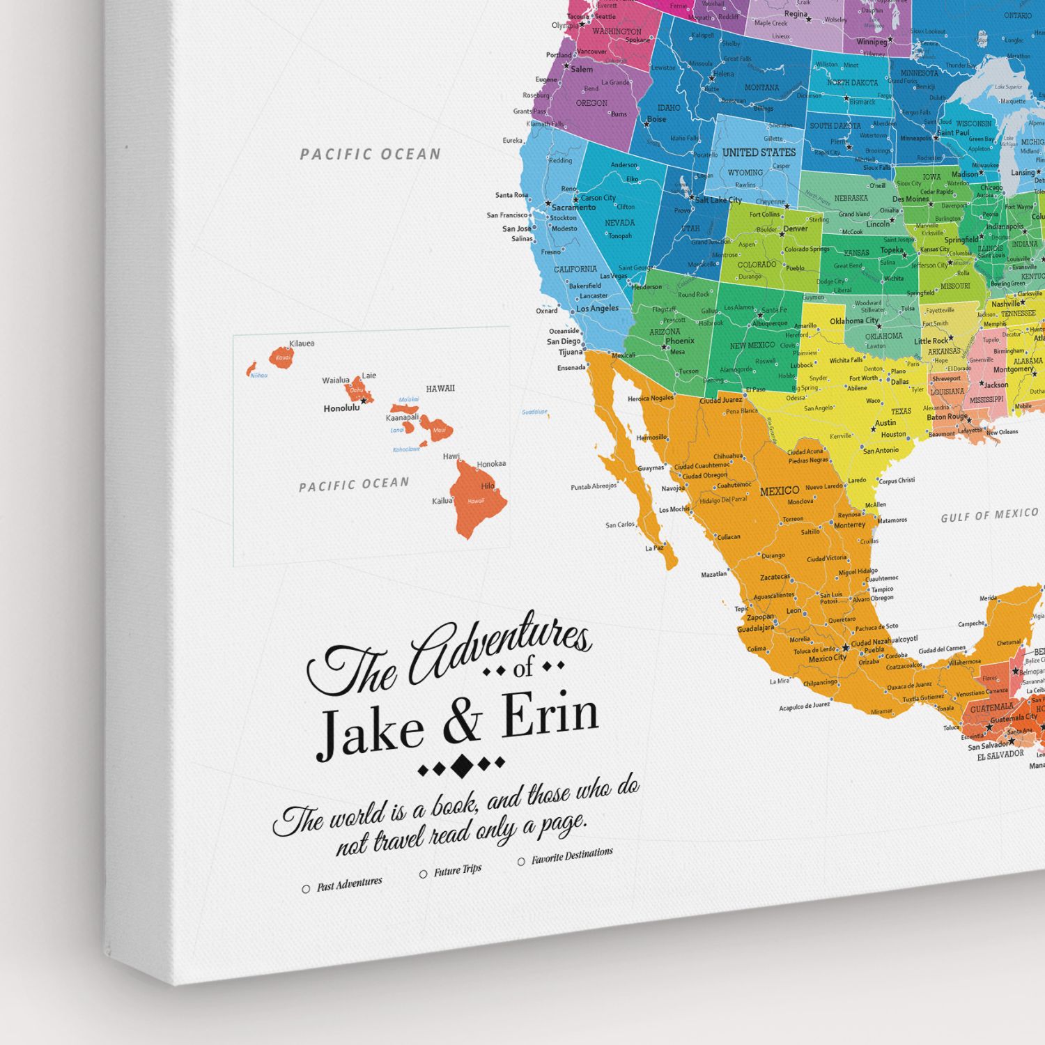 Gallery Wrapped - Colorful North America Travel Map with pins
