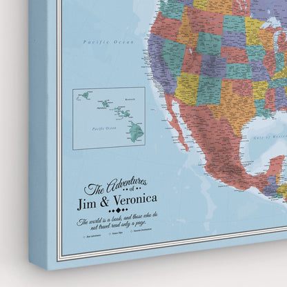 Gallery Wrapped - Blue Oceans North America Travel Map with pins