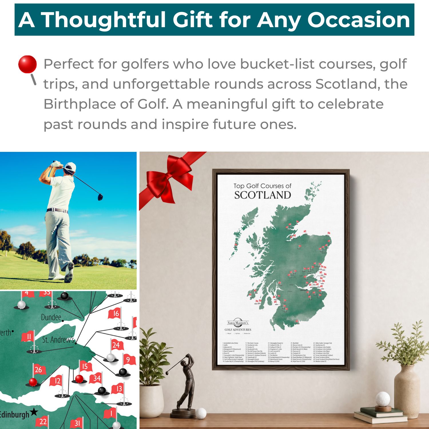 Gallery Wrapped - Scotland Golf Courses Travel Map with Pins