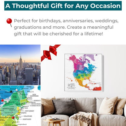 Canvas - Colorful North America Travel Map with Pins