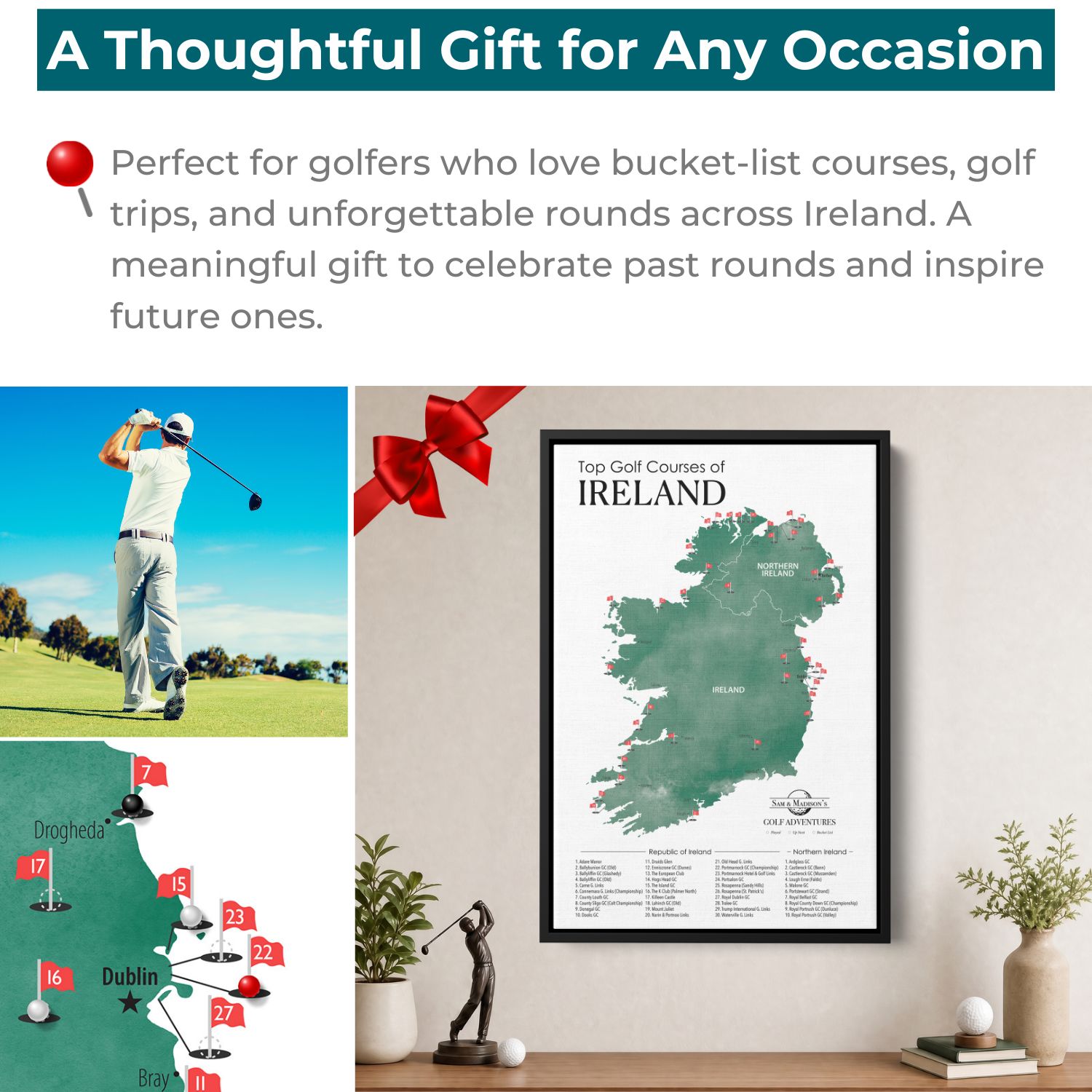 Gallery Wrapped - Ireland Golf Courses Travel Map with Pins