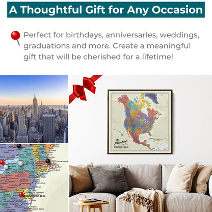 Canvas - Tan Ocean North America Travel Map with Pins