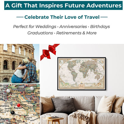 Gallery Wrapped - Executive World Travel Map with pins