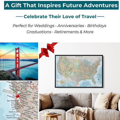 Gallery Wrapped - Signature USA Travel Map with pins - Stretched Canvas