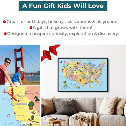 Gallery Wrapped - Kids USA Travel Map with pins