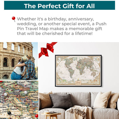 Gallery Wrapped - Executive World Travel Map with pins