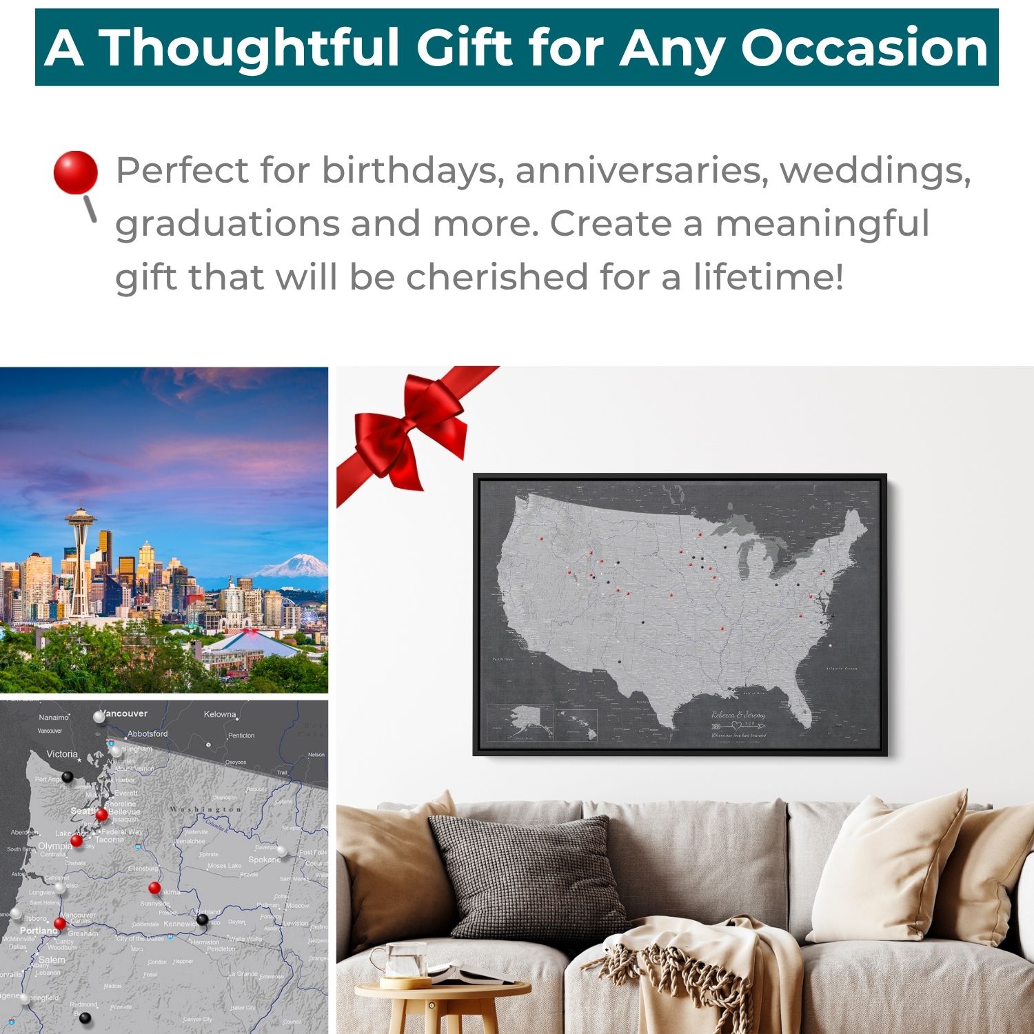 Canvas - Stormy Dreams USA Travel Map with pins