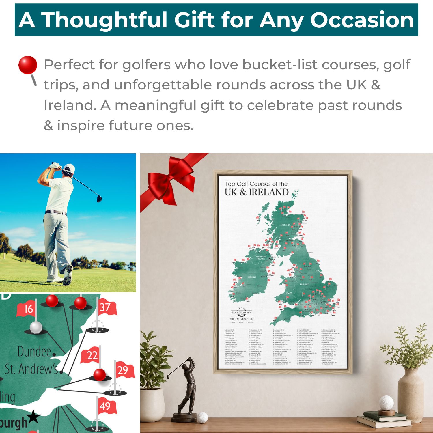 Gallery Wrapped - The UK and Ireland Golf Courses Travel Map with Pins