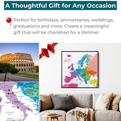 Canvas - Colorful Europe Travel Map with Pins - Square