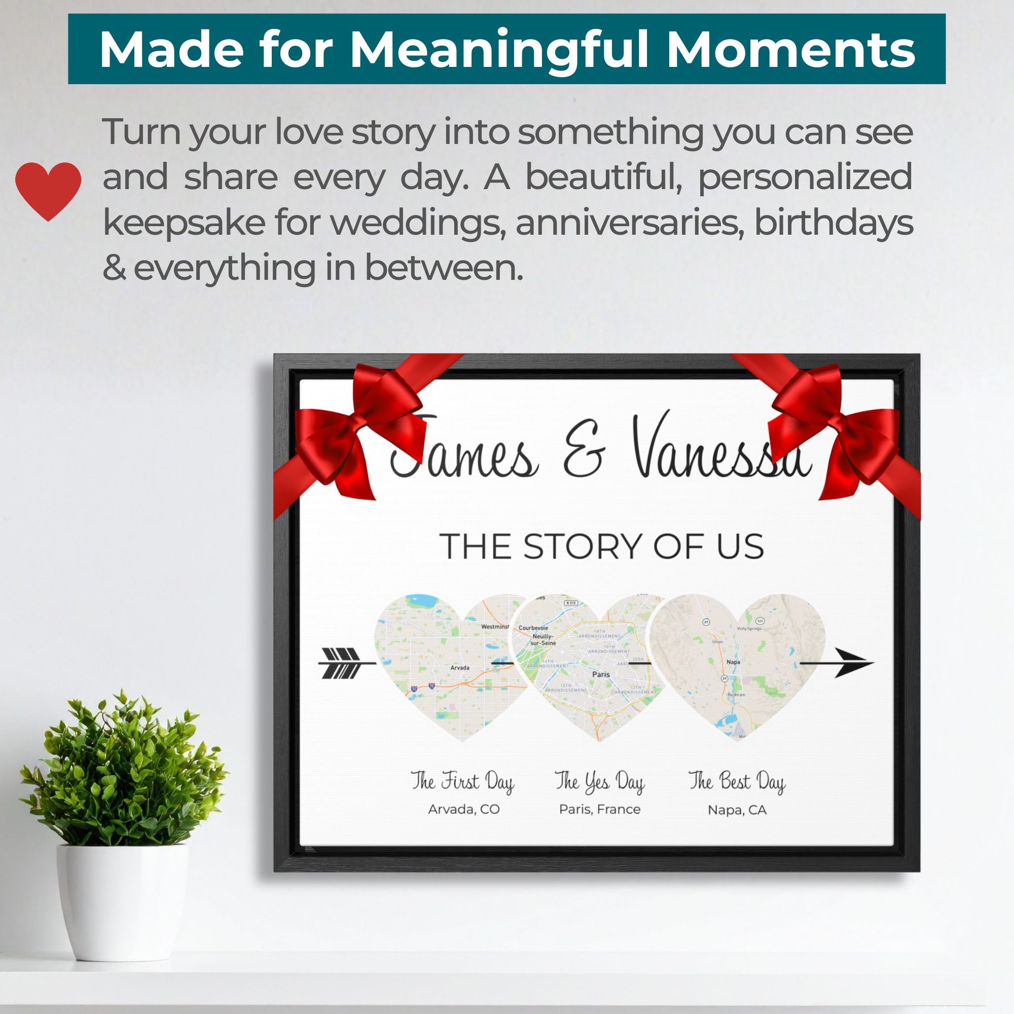 The Story of Us Map | Personalized Relationship Wall Decor | Option 3
