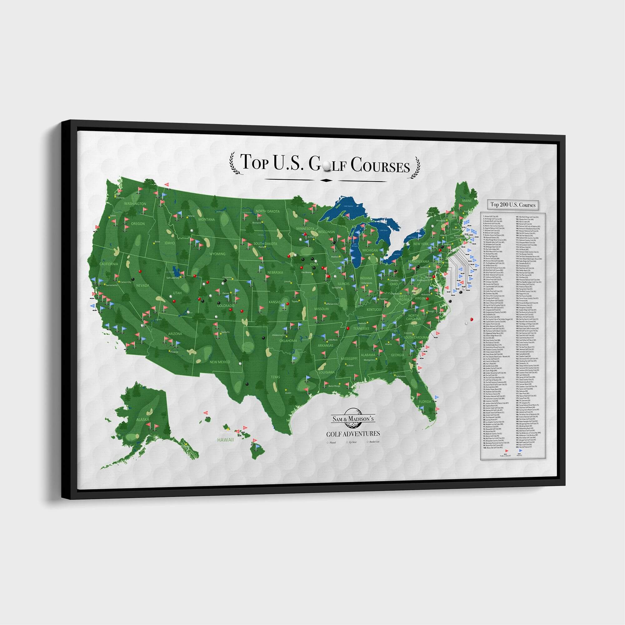 Canvas - Top US Golf Courses Travel Map with Pins