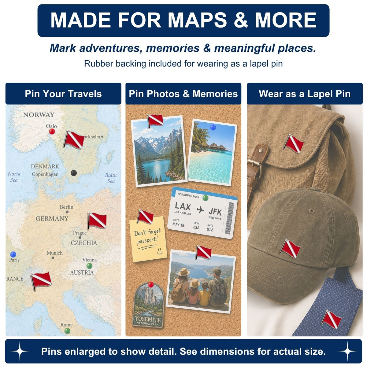 Scuba Diving Push Pins - Dive Flag Enamel Map & Lapel Pins