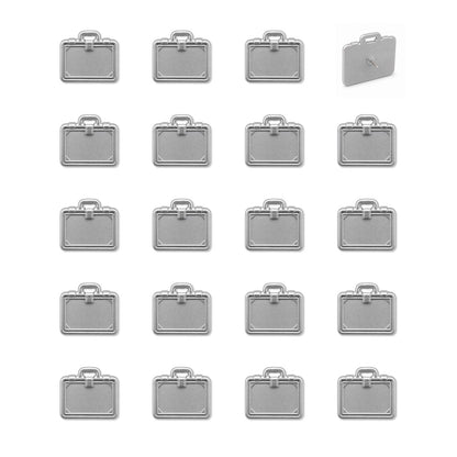 Set of 20 silver metal briefcase push pins showing front and side angle views