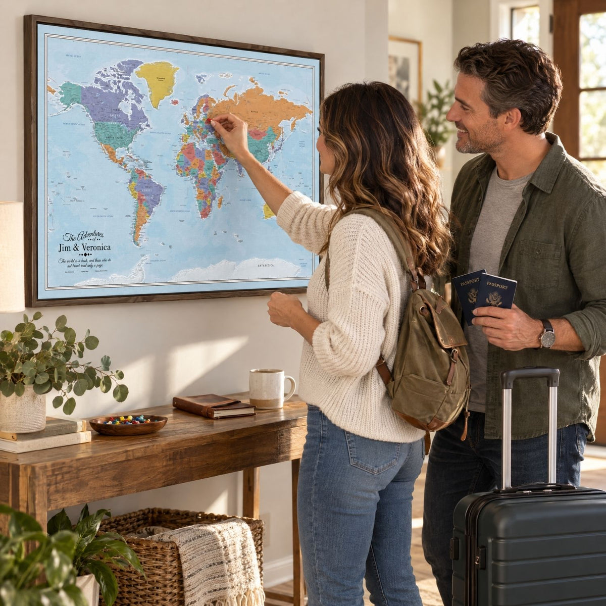 Canvas - Blue Oceans World Travel Map with pins