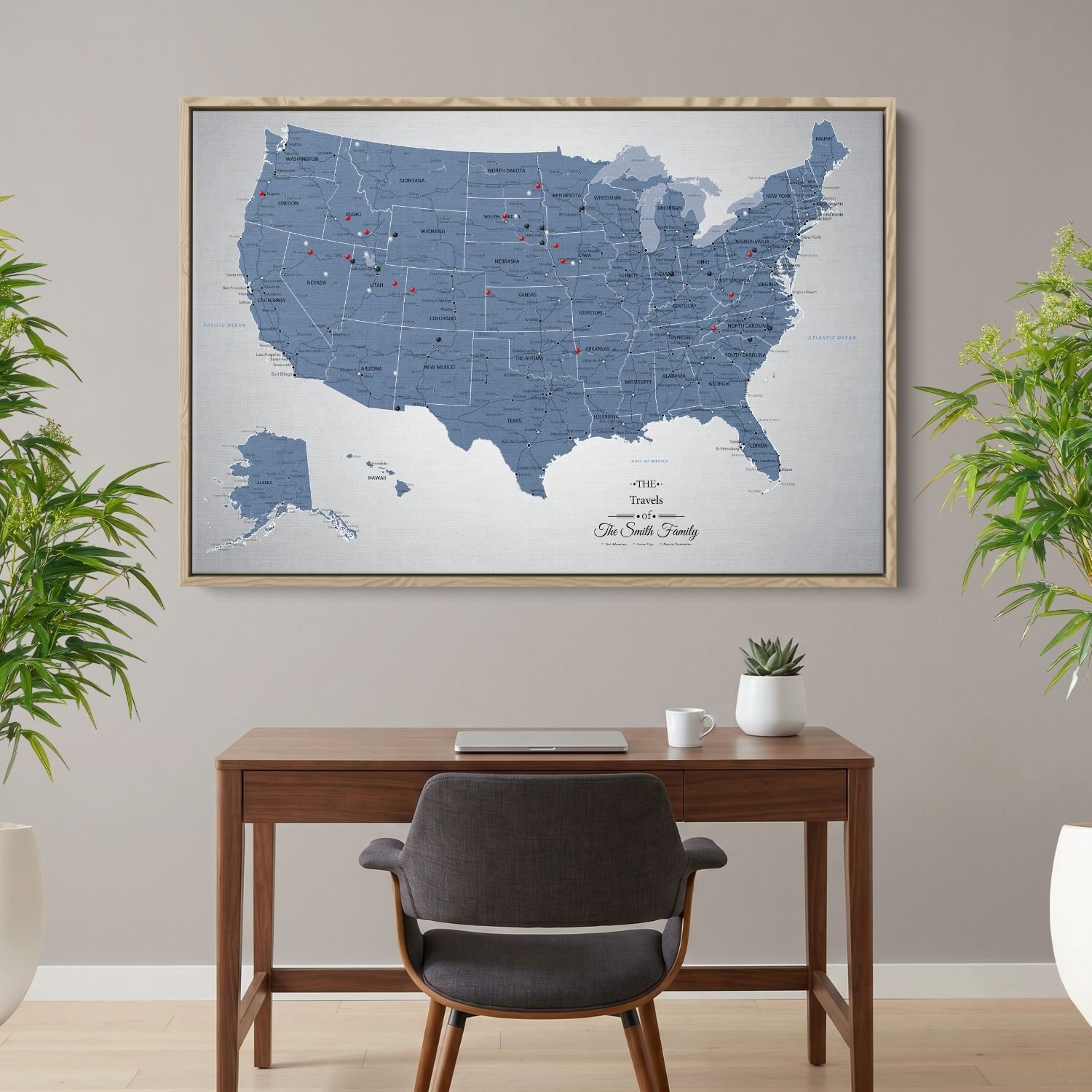 Canvas - Blue Ice USA Push Pin Travel Map with pins