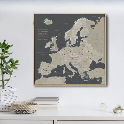 Canvas - Earth Toned Europe Travel Map with Pins - Square
