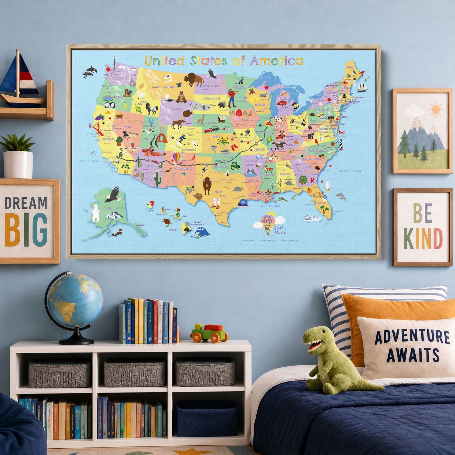 Canvas - Kids USA Travel Map with pins