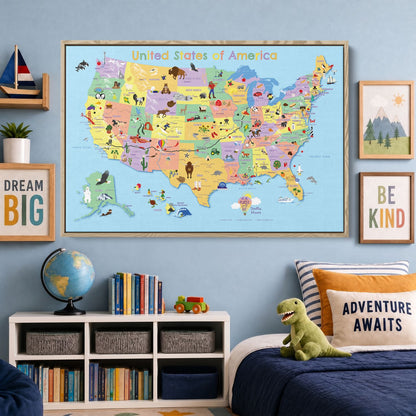 Canvas - Kids USA Travel Map with pins