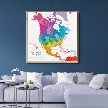 Canvas - Colorful North America Travel Map with Pins