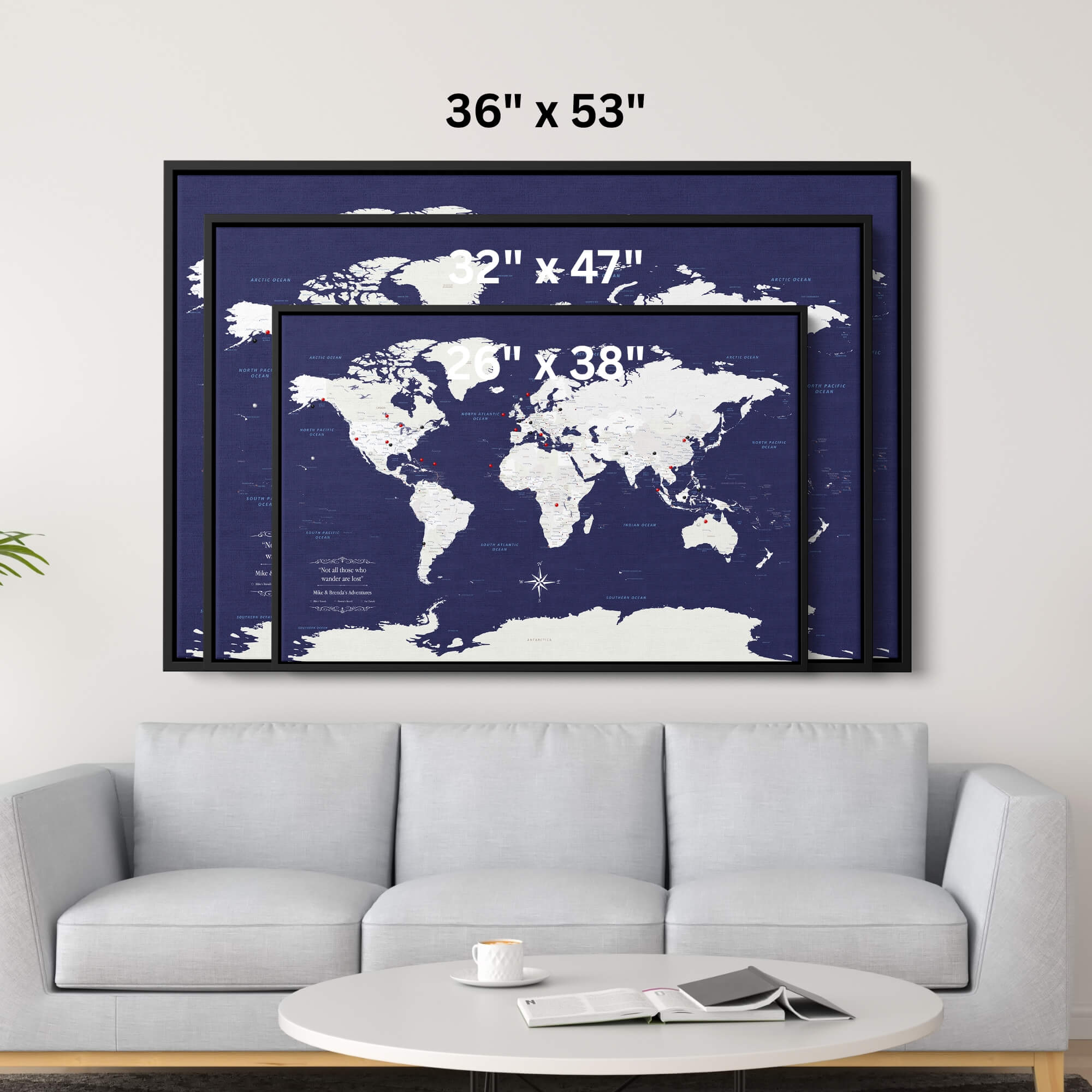Canvas - Navy Explorers World Travel Map with pins