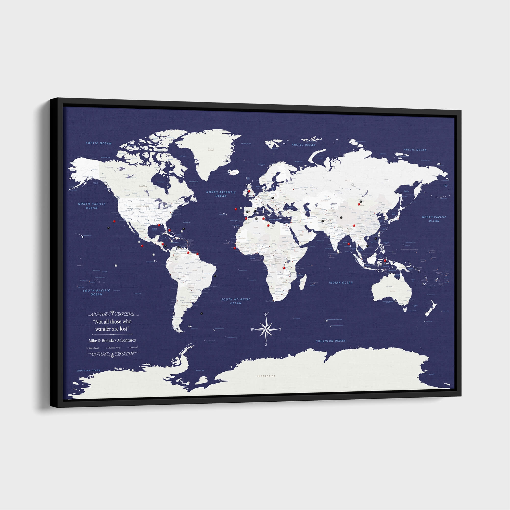 Navy Blue World Map Canvas | Canvas Personalized Map