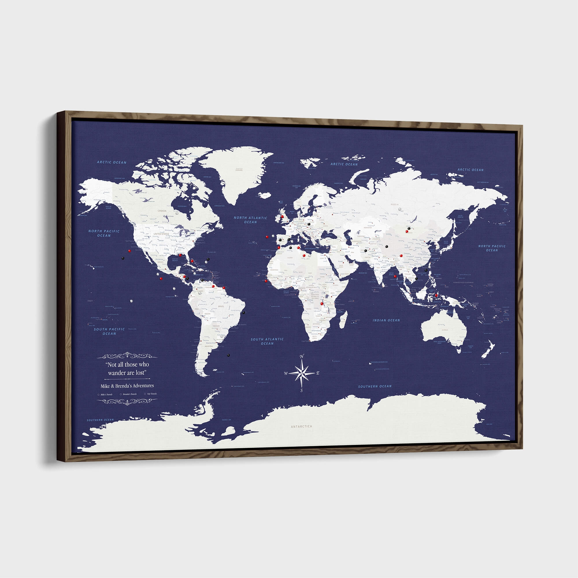Navy Blue World Map Canvas | Canvas Personalized Map – Push Pin