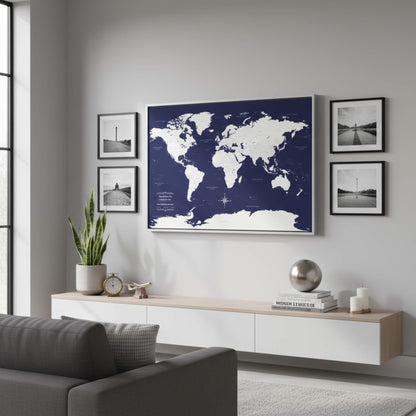 Canvas - Navy Explorers World Travel Map with pins
