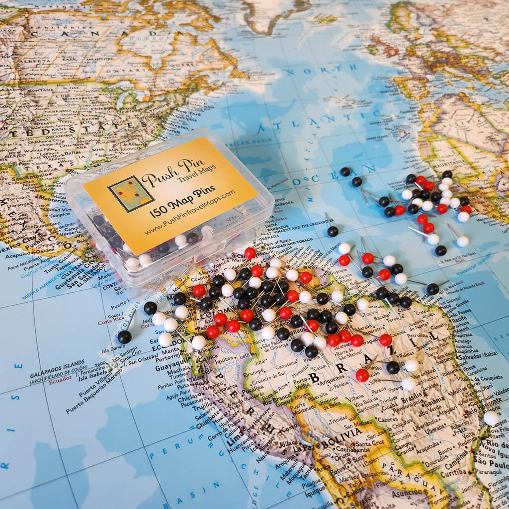 Map Pins in Black, Red, and White - Pack of 150