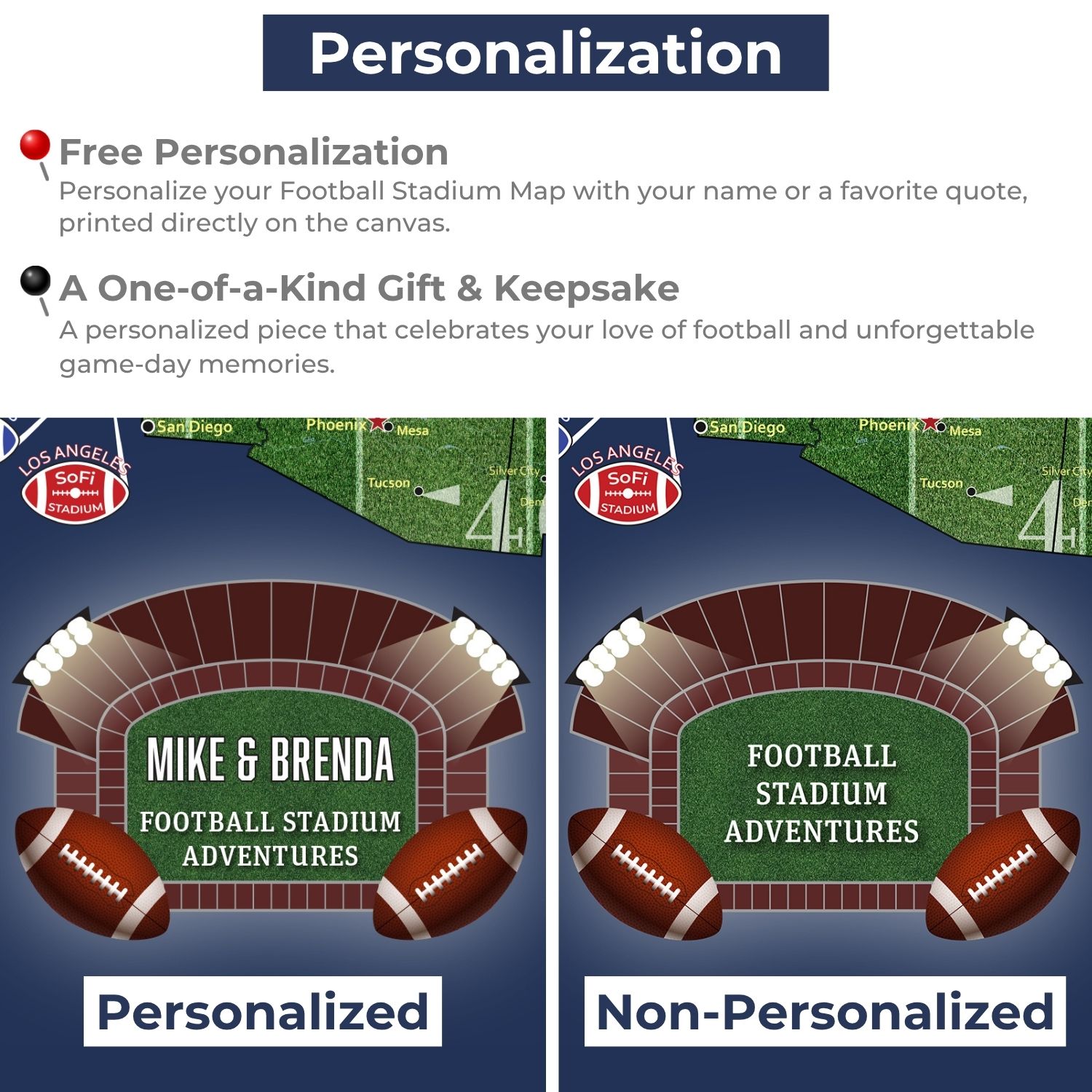 Football Stadium Push Map Canvas Poster - Multiple Sizes