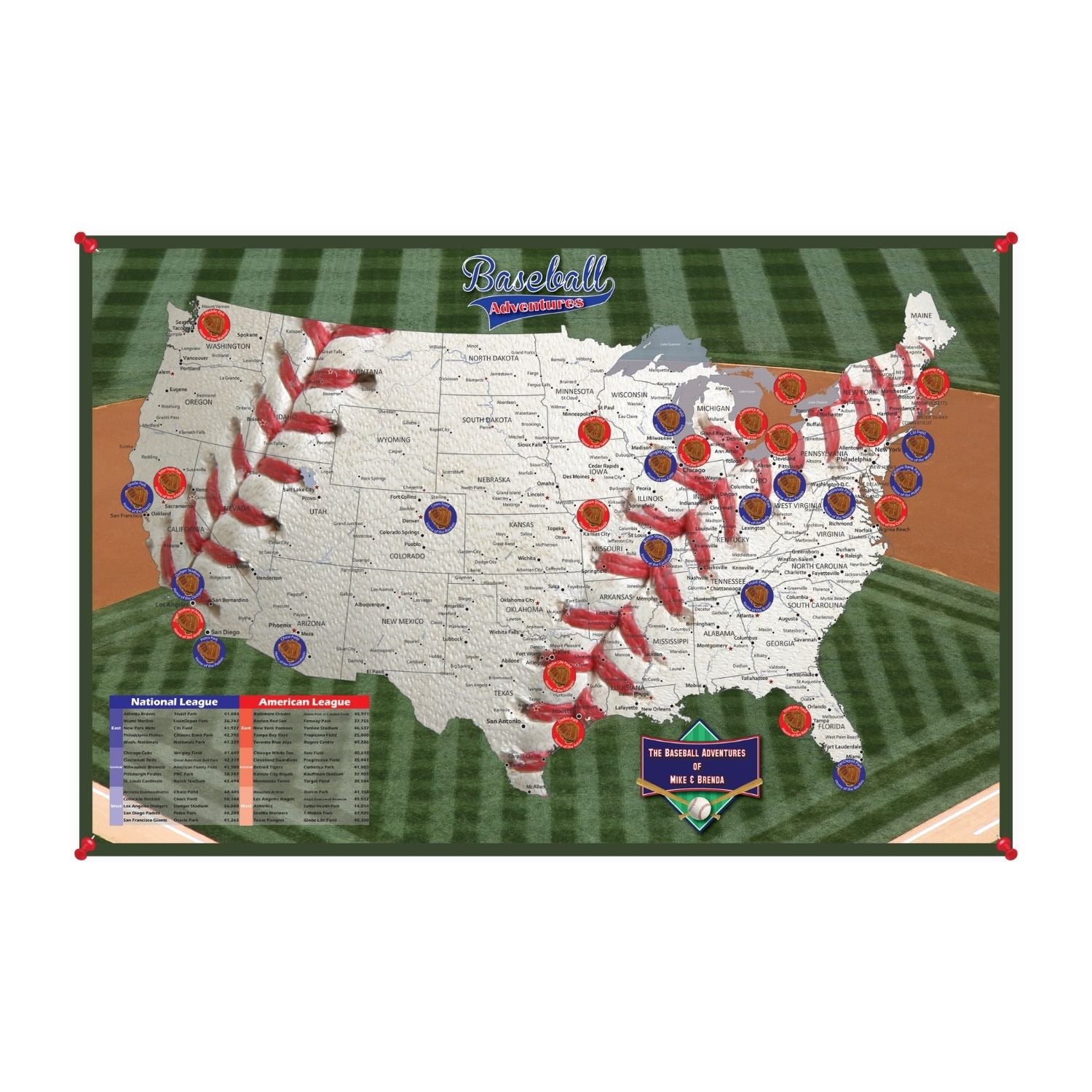 DIY Baseball Stadiums Map Poster | Map of Baseball Stadiums – Push