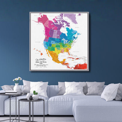 Canvas - Colorful North America Travel Map with Pins
