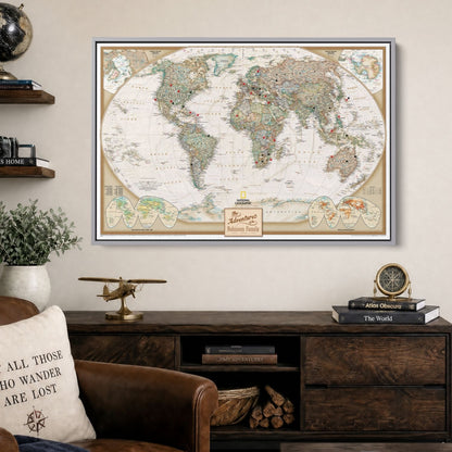 Canvas - Executive World Travel Map with Pins