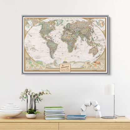 Canvas - Executive World Travel Map with Pins