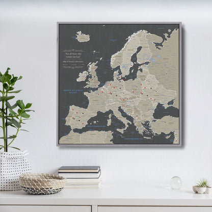 Canvas - Earth Toned Europe Travel Map with Pins - Square