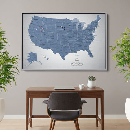 Canvas - Blue Ice USA Push Pin Travel Map with pins