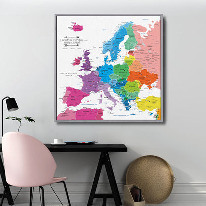 Canvas - Colorful Europe Travel Map with Pins - Square