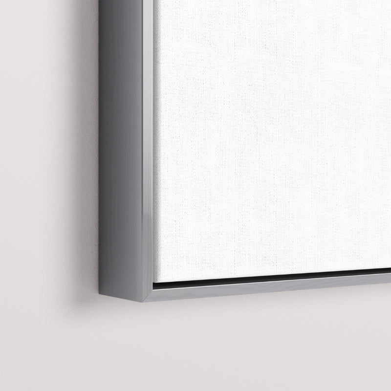 Silver float mount frame, corner detail