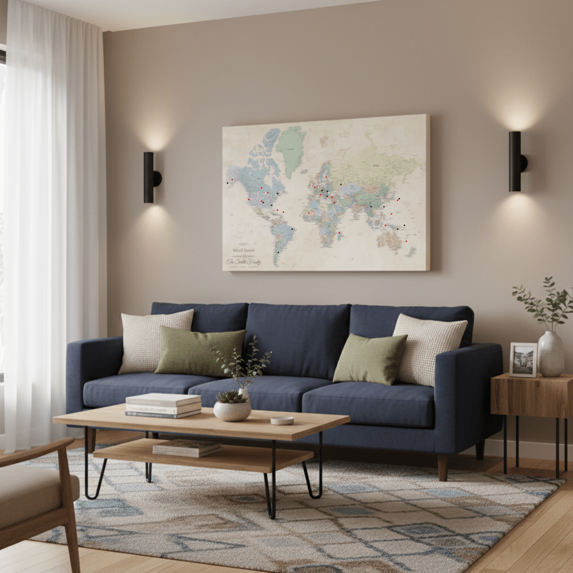 Sandy Dreams World Map Stretched Canvas room view