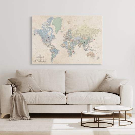Sandy Dreams World Map Stretched Canvas